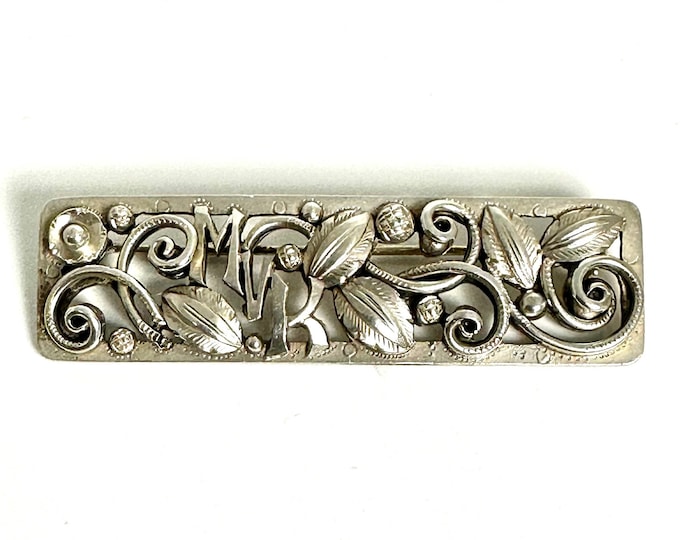 Vintage Floral Bar Pin, Stamped 800 Silver Brooch