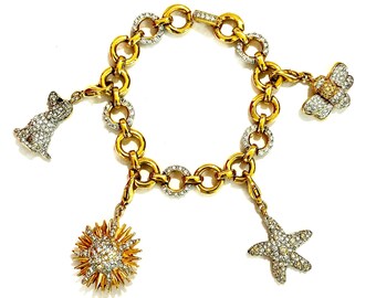 Gold Plated Metal Alloy Swarovski Crystal Charm Bracelet