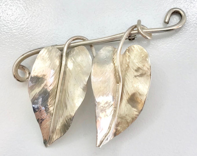 Large Sterling Silver Leaf Pin, Vintage Leaf Pin, Pin, Sterling Silver Brooch, Leaf Brooch