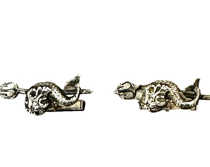 Unique Gargoyle Fish Or Neptune Cufflinks in Sterling Silver - Men's Gift Idea