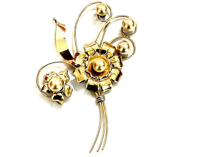 Vintage Gold over Sterling Silver Floral Spray Pin by HI - Unique and Timeless