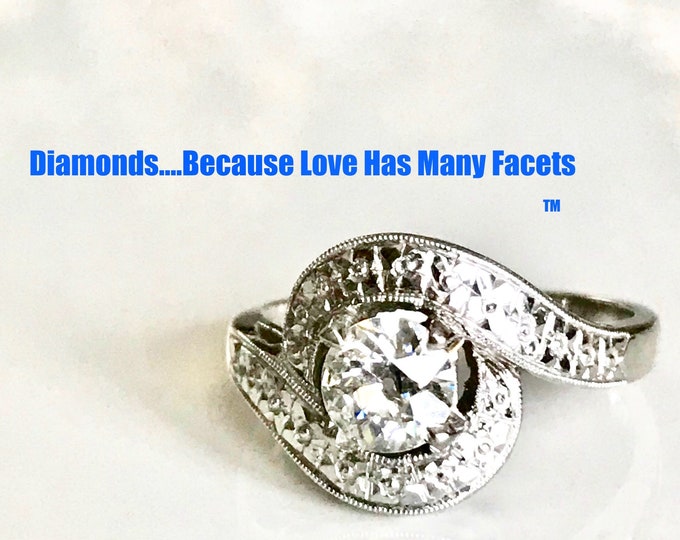 Diamond Engagement Ring, Cocktail Ring, Right Hand Ring, Circa 1950's, Old European Cut Diamond Ring, 1/2 Carat Diamond
