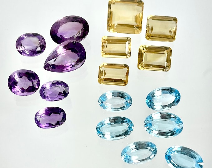 Lot of Six Loose Amethyst, Six Loose Blue Topaz and Five Loose Citrine, Blue Topaz, Citrine, Amethyst, Loose Stones, Gemstones