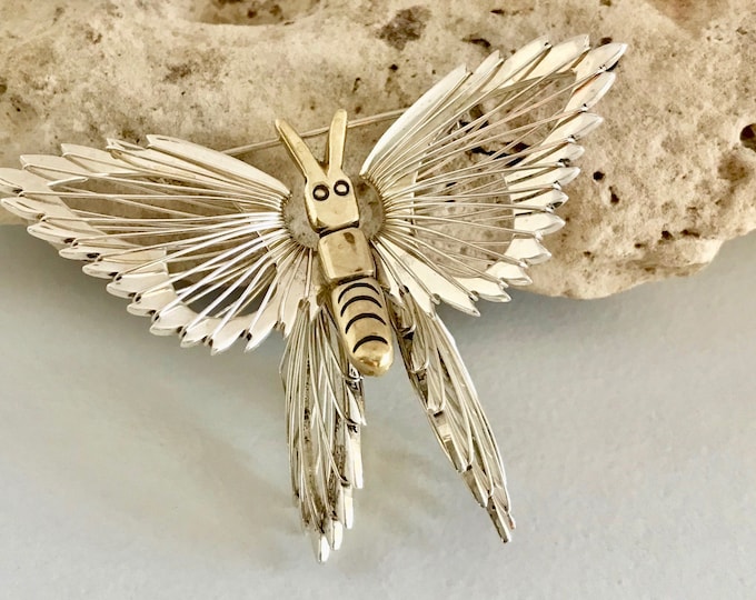 Sterling Silver 3 Dimensional Butterfly Pin, Silver Pin, Silver Butterfly Brooch, Mexican Brooch, Vintage Sterling Silver Butterfly Pin