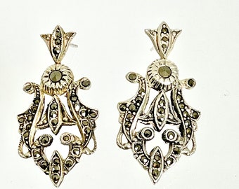 Vintage Marcasite Sterling Silver Dangle Earrings