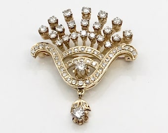 Yellow Gold Diamond Pin, Diamond Brooch, Vintage Diamond Brooch