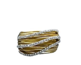 Yellow Gold Diamond 3 Dimensional "Wire" Ring, Diamond Swirl Ring, Alternative Wedding Band