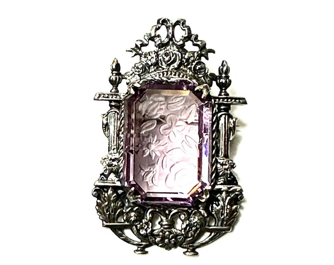 Unique Silver Tone Jewelry with Lavish Purple Glass Detail - Floral Elegance