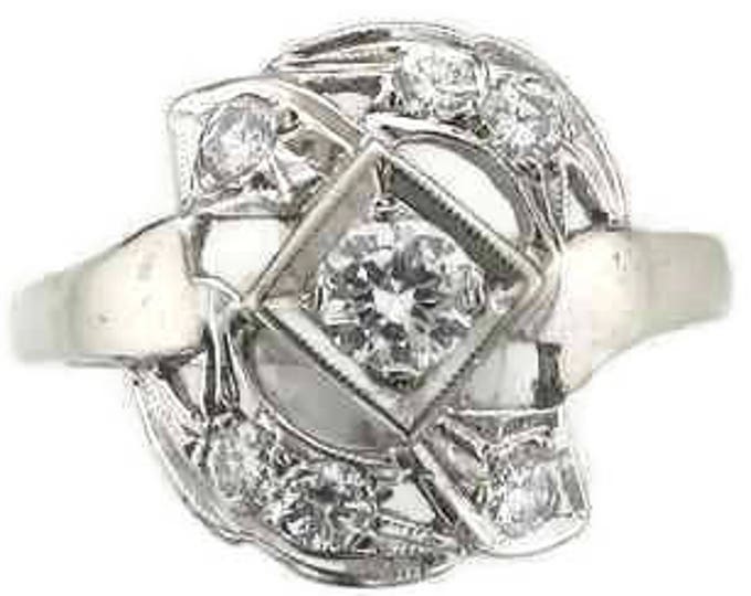 White Gold Diamond Ring, Vintage Ring, 1950's Diamond Ring, Cocktail Ring, Dinner Ring, Diamond Cocktail Ring, Vintage Diamond Ring