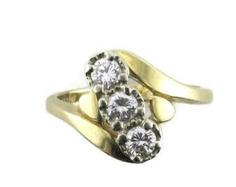 Diamond Cocktail Ring; Diamond Right Hand Ring; Yellow Gold Ring with Diamonds set on the Diagonal; Yellow Gold Diamond Ring