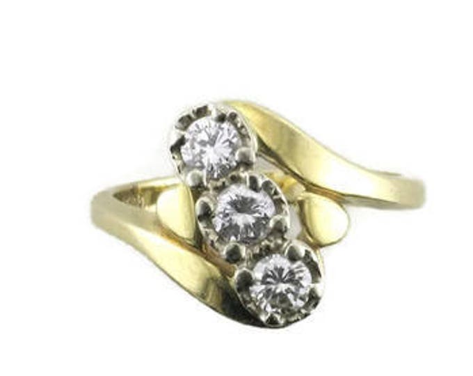 Diamond Cocktail Ring; Diamond Right Hand Ring; Yellow Gold Ring with Diamonds set on the Diagonal; Yellow Gold Diamond Ring