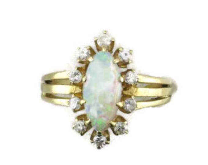 Marquise Cut Opal Ring with Diamond Accents in Yellow Gold, Opal and Diamond Cocktail Ring, Cocktail Ring