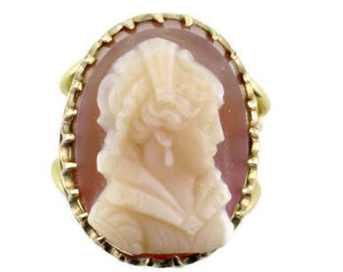 14 Karat Yellow Gold Split Shank Cameo Ring, Stone Cameo Ring