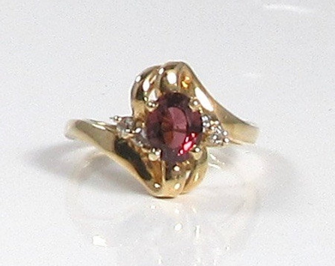 Free Form Garnet and Diamond Ring; Vintage Garnet and Diamond Ring; Oval Garnet Ring; January Birthstone Ring; Right Hand Ring