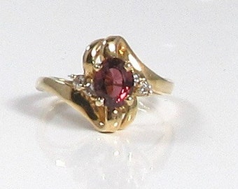 Free Form Garnet Ring with Diamonds - Unique January Birthstone Ring
