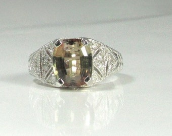 Andalusite & Diamond Ring: Filigree White Gold, Size 6-3/4