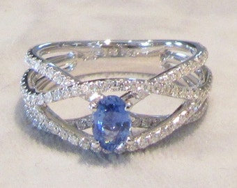 White Gold Blue Sapphire and Diamond Cocktail or Dinner Ring
