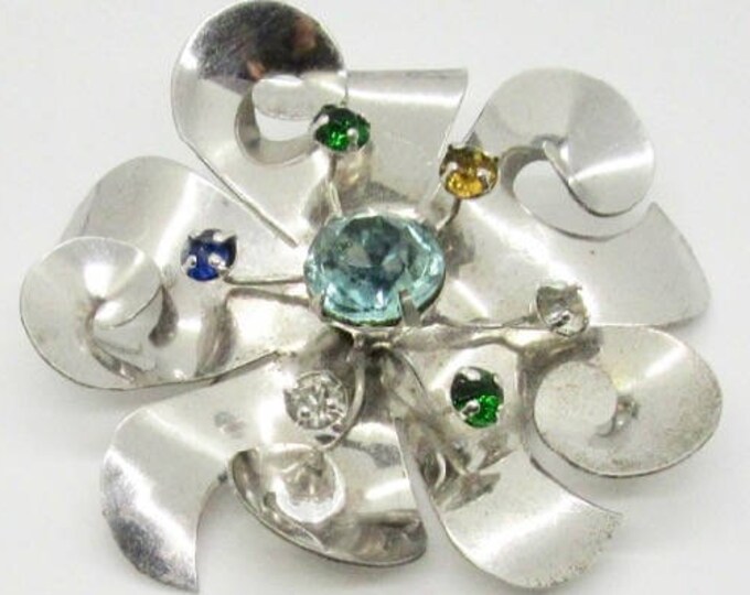 Vintage Sterling Silver Rhinestone Pin - Elegant Rhinestone Brooch