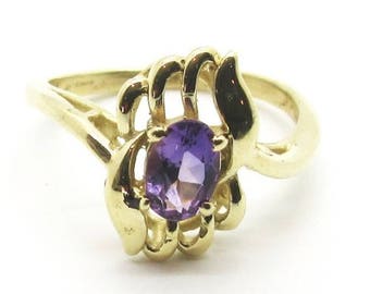 Yellow Gold Amethyst Ring, Vintage Amethyst Ring, February Birthstone, Birthstone Ring, Free Form Ring, Vintage Ring, Free Form Design Ring