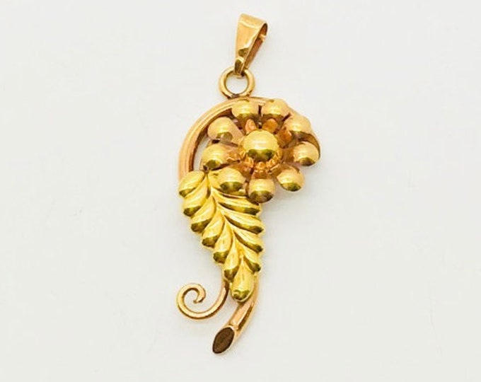 Rose Gold Stylized Flower Design Pendant, Yellow and Rose Gold Pendant, BiColored Gold Floral Design Pendant