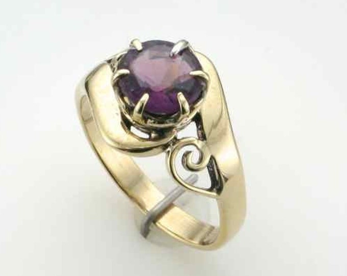 Amethyst Ring; Swirl Gold Work Design; 18 Karat; Right Hand Ring; February Birthstone Ring