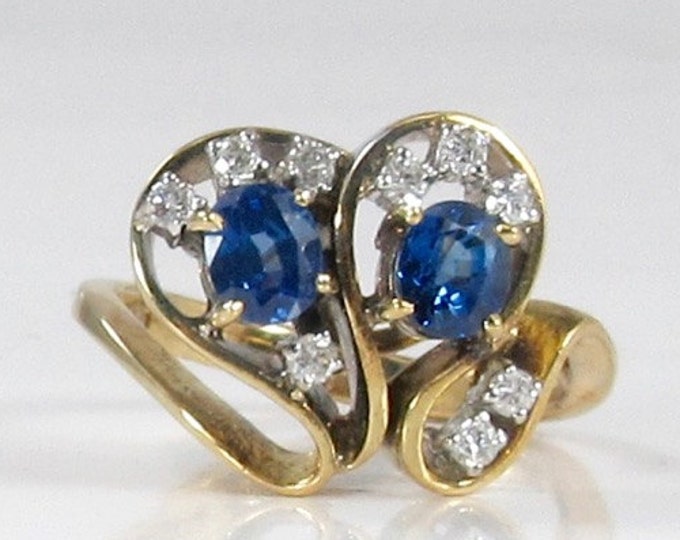 Blue Sapphire and Diamond Free Form Ring; September Birthstone Ring; Cocktail Ring; Dinner Ring; Sapphire and Diamond Ring; Vintage Ring