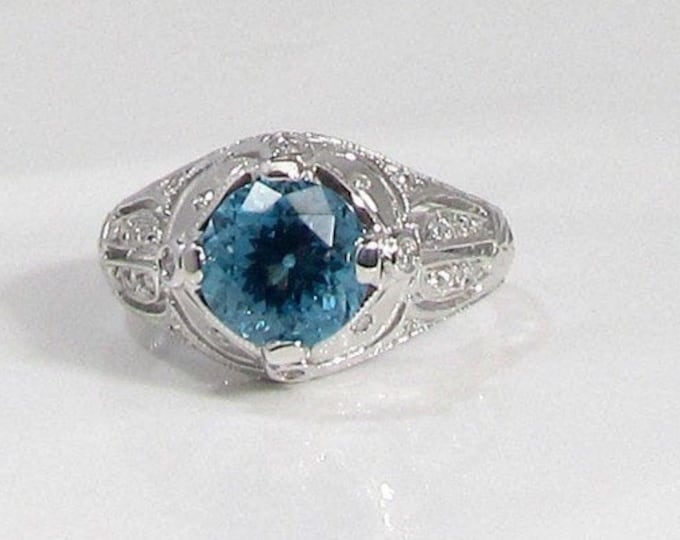 White Gold Blue Topaz and Diamond Ring; Blue Topaz Ring; Deep Blue Topaz Ring; Topaz and Diamond Ring; Cocktail Ring; Dinner Ring