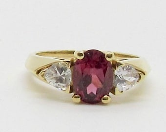 Vintage 14 karat Yellow Gold Rhodolite Garnet and Cubic Zirconia Ring