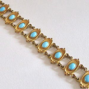 Gold Tone Art Nouveau Bracelet with Faux Turquoise