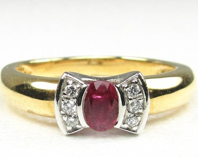 Ruby and Diamond Ring, Estate Ruby and Diamond Ring, July Birthstone Ring, Ruby Ring, Hallmarked Ruby Ring, Hallmarked Ruby and diamond Ring