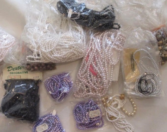 Bags of Unstrung Beads in Various Sizes, Purple Beads, Faux Pearl, Necklace Supply Beads