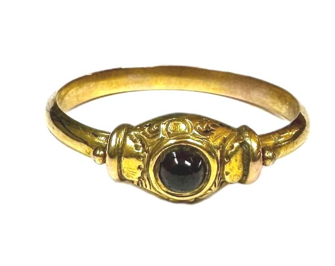 Dainty 14 Karat Yellow Gold Garnet Ring, Cabochon Garnet, Birthstone Gift, Minimalist Everyday Jewelry