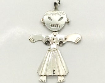 Vintage Sterling Silver Girl Pendant - Stamped Mexico, Jointed Limbs