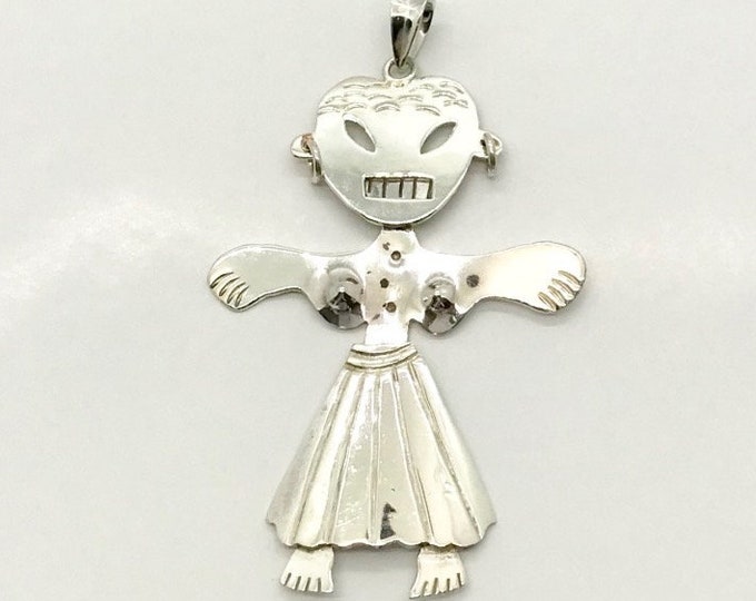 Vintage Sterling Silver Girl Pendant Stamped Mexico, Sterling Silver Girl, Jointed Sterling Silver Girl Pendant