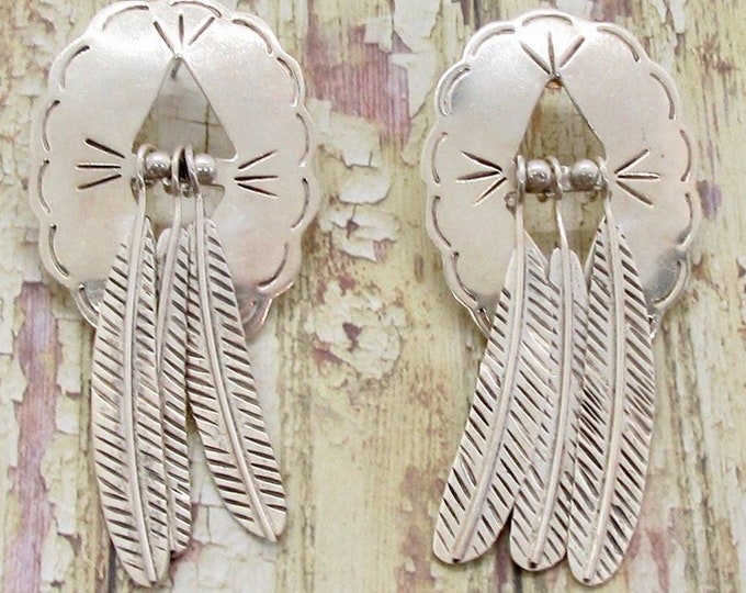 Sterling Silver Feather Earrings, Vintage Feather Earrings, Pierced Earrings, Dangle Earrings