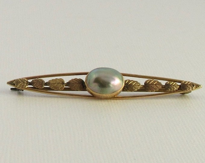 Yellow Gold Pearl Bar Pin; Antique Pearl Pin; Vintage Pearl Pin; Bar Pin; Antique Bar Pin; Pearl Pin