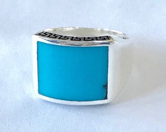 Sterling Silver Turquoise Ring, December Birthstone Ring, Inlaid Turquoise Ring