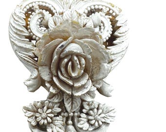 Vintage 1940's Carved Celluloid Floral Arrangement Pendent on Sterling Silver Chain