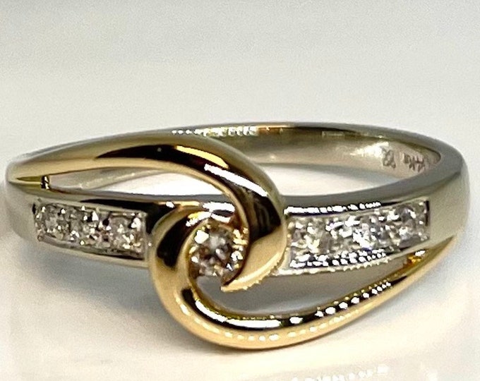 Diamond Swirl Vintage Promise Ring, 14K Yellow White Gold