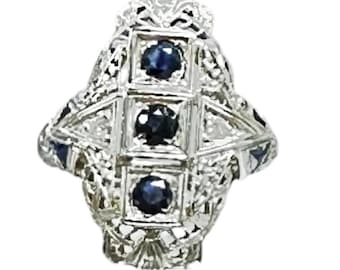 Antique Blue Sapphire Ring, Filigree Ring, Blue Sapphire Filigree Ring, Edwardian Ring, September Birthstone Ring