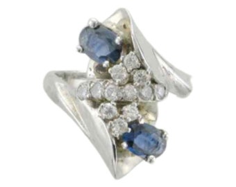 Blue Sapphire and Diamond Fashion Ring; Cocktail Ring; White Gold; Estate Sapphire and Diamond Ring