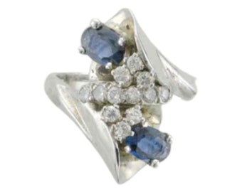 Estate 14k White Gold Sapphire and Diamond Cocktail Ring