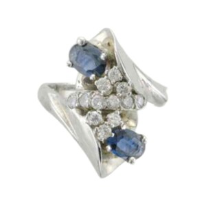Estate 14k White Gold Sapphire and Diamond Cocktail Ring