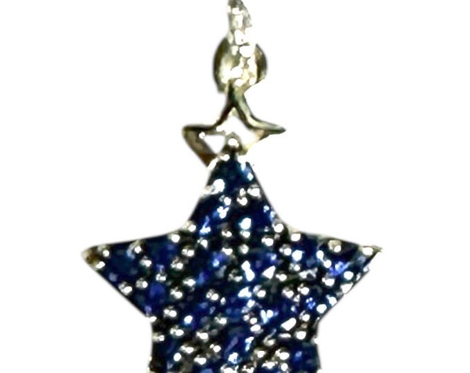 Sparkling Star Necklace: 10K White Gold Pendant with Blue & Clear Cubic Zirconia