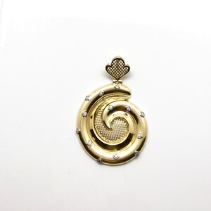 Yellow Gold and Diamond Spiral Design Pendant, Vintage Gold and Diamond Pendant, Vintage Pendant, Hallmarked Diamond Pendant