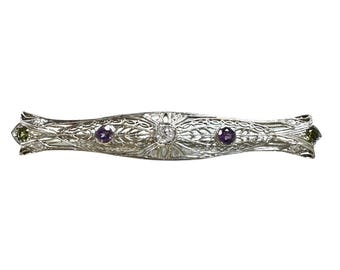 Antique Platinum Diamond Filigree Bar Pin