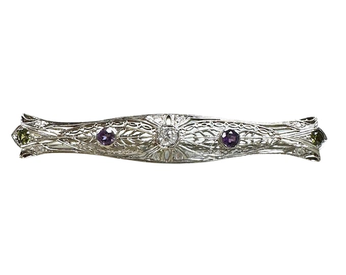 Antique Platinum Diamond Filigree Bar Pin