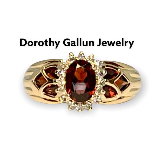 Yellow Gold Diamond and Garnet Ring, Vintage Garne