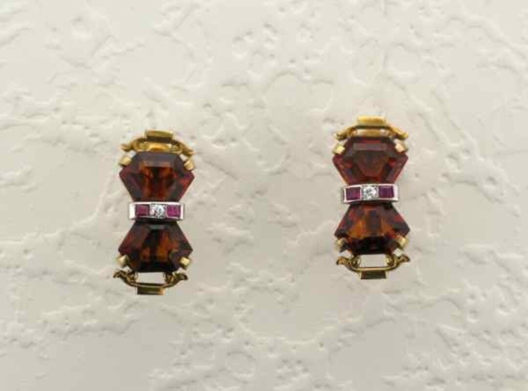 Yellow Gold Art Deco Citrine and Ruby Screw Back Earrings Art Etsy