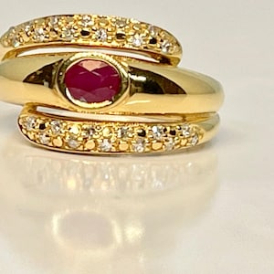 Vintage 18K Yellow Gold Ruby Diamond Ring - July Birthstone